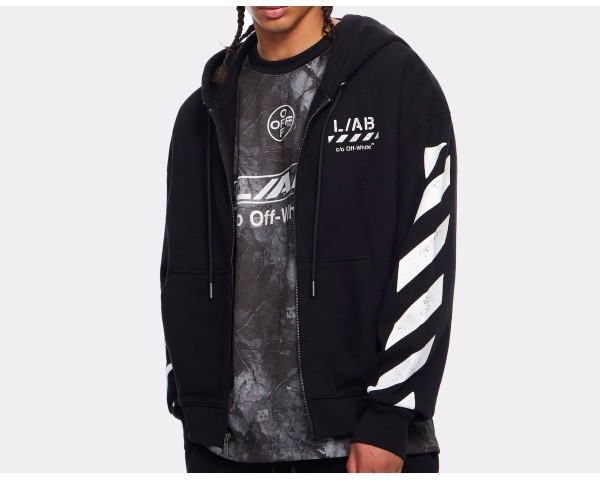L/AB c/o Off-White Core Diagonal Zip Hoodie Black