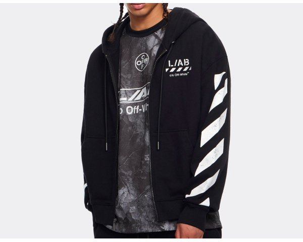L/AB c/o Off-White Core Diagonal Zip Hoodie Black