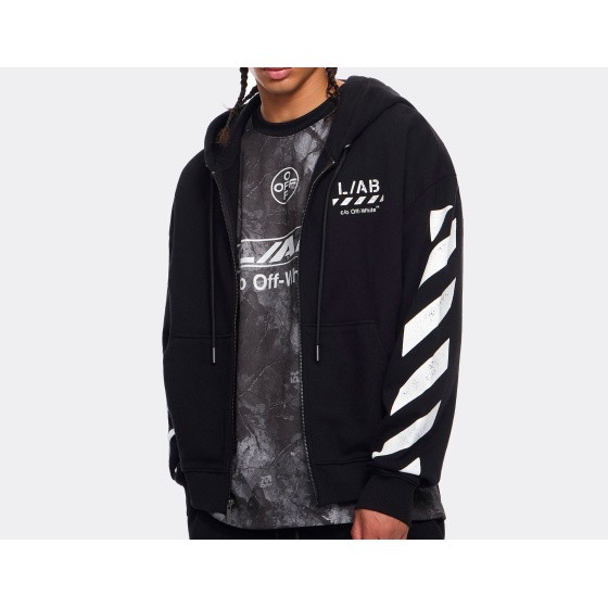 L/AB c/o Off-White Core Diagonal Zip Hoodie Black
