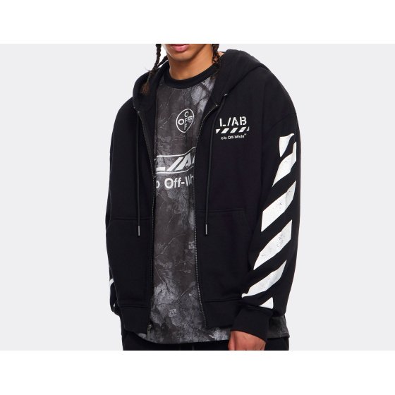L/AB c/o Off-White Core Diagonal Zip Hoodie Black