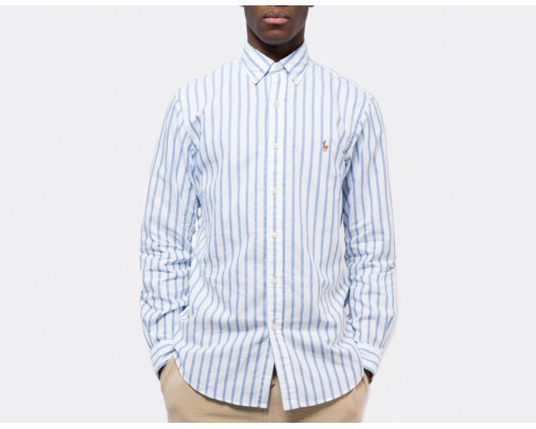 Polo Ralph Lauren Custom Fit Striped Oxford Shirt Blue White