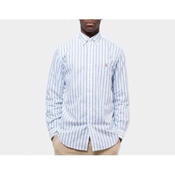 Polo Ralph Lauren Custom Fit Striped Oxford Shirt Blue White