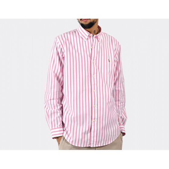 Polo Ralph Lauren Custom Fit Striped Oxford Shirt Pink